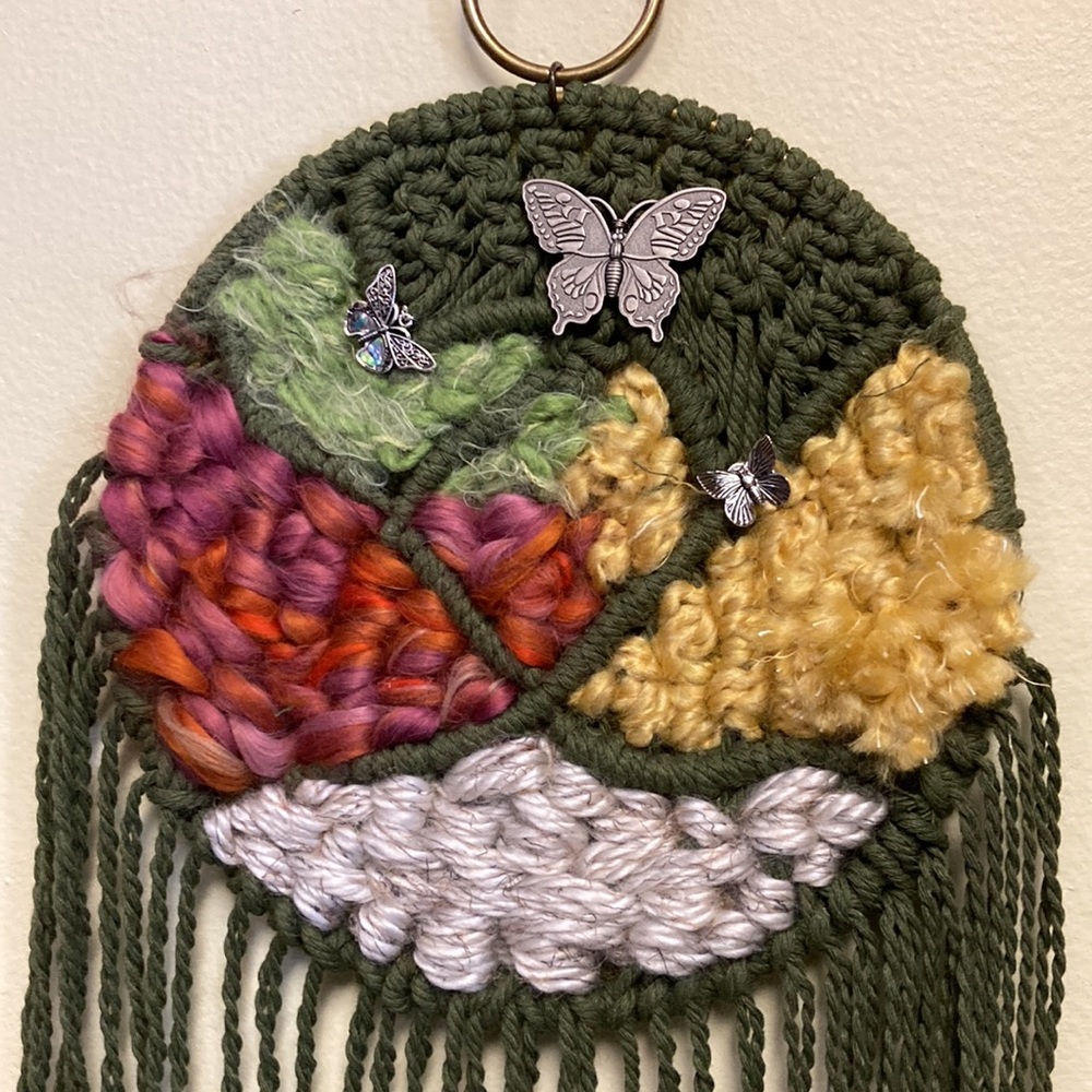 Hand Crafted Macraweave 8" Butterfly Garden Wall Hanging